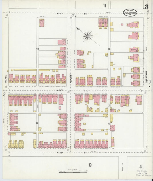 Sanborn Fire Insurance Map from Columbia, Lancaster County, Pennsylvania (1904), Sheet #0003 - Historic Sanborn Fire Insurance Map Print, vintage old map wall art, antique decor, genealogy gift, Pennsylvania Pennsylvania map
