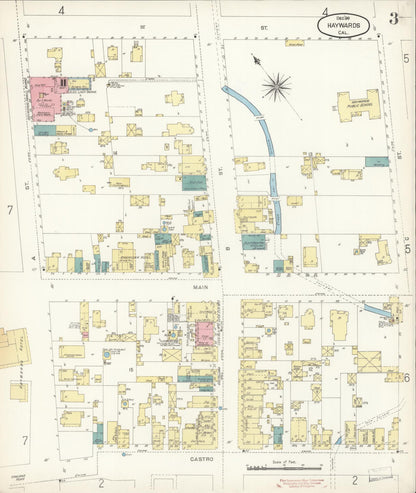Sanborn Fire Insurance Map from Hayward, Alameda County, California (1896), Sheet #0003 - Complete Map Set gallery image, historic Sanborn map, vintage wall art, California California