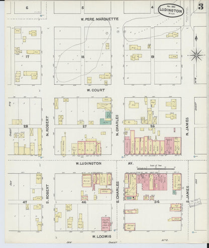 Sanborn Fire Insurance Map from Ludington, Mason County, Michigan (1890), Sheet #0003 - Complete Map Set gallery image, historic Sanborn map, vintage wall art, Michigan Michigan