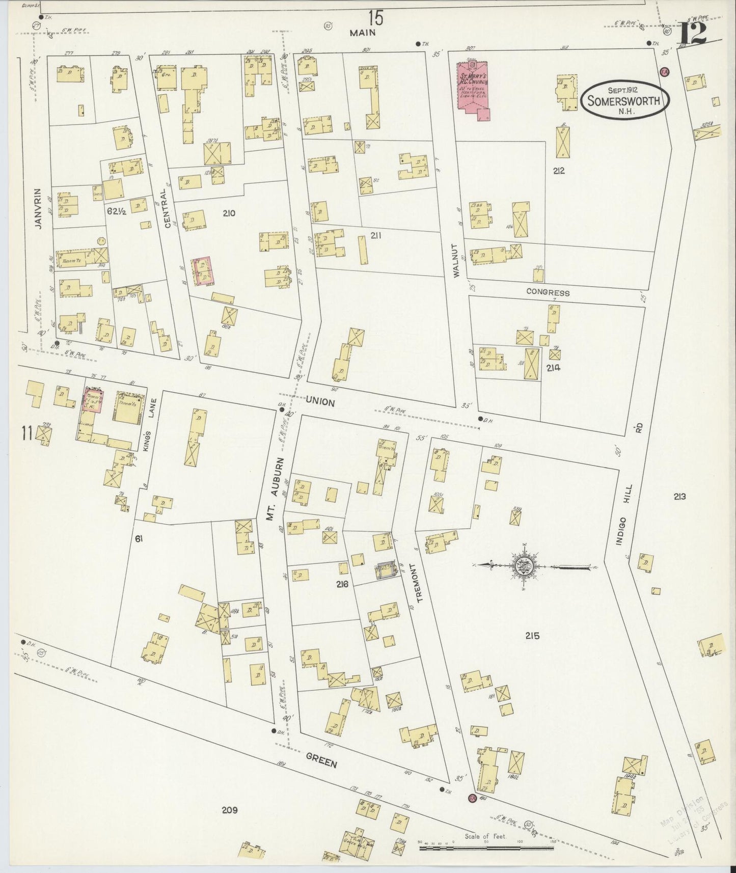Sanborn Fire Insurance Map from Somersworth, Strafford County, New Hampshire (1912), Sheet #0012 - Complete Map Set gallery image, historic Sanborn map, vintage wall art, Maine Maine