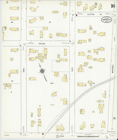 Sanborn Fire Insurance Map from Amherst, Hampshire County, Massachusetts (1910), Sheet #0016 - Historic Sanborn Fire Insurance Map Print, vintage old map wall art, antique decor, genealogy gift, Massachusetts Massachusetts map