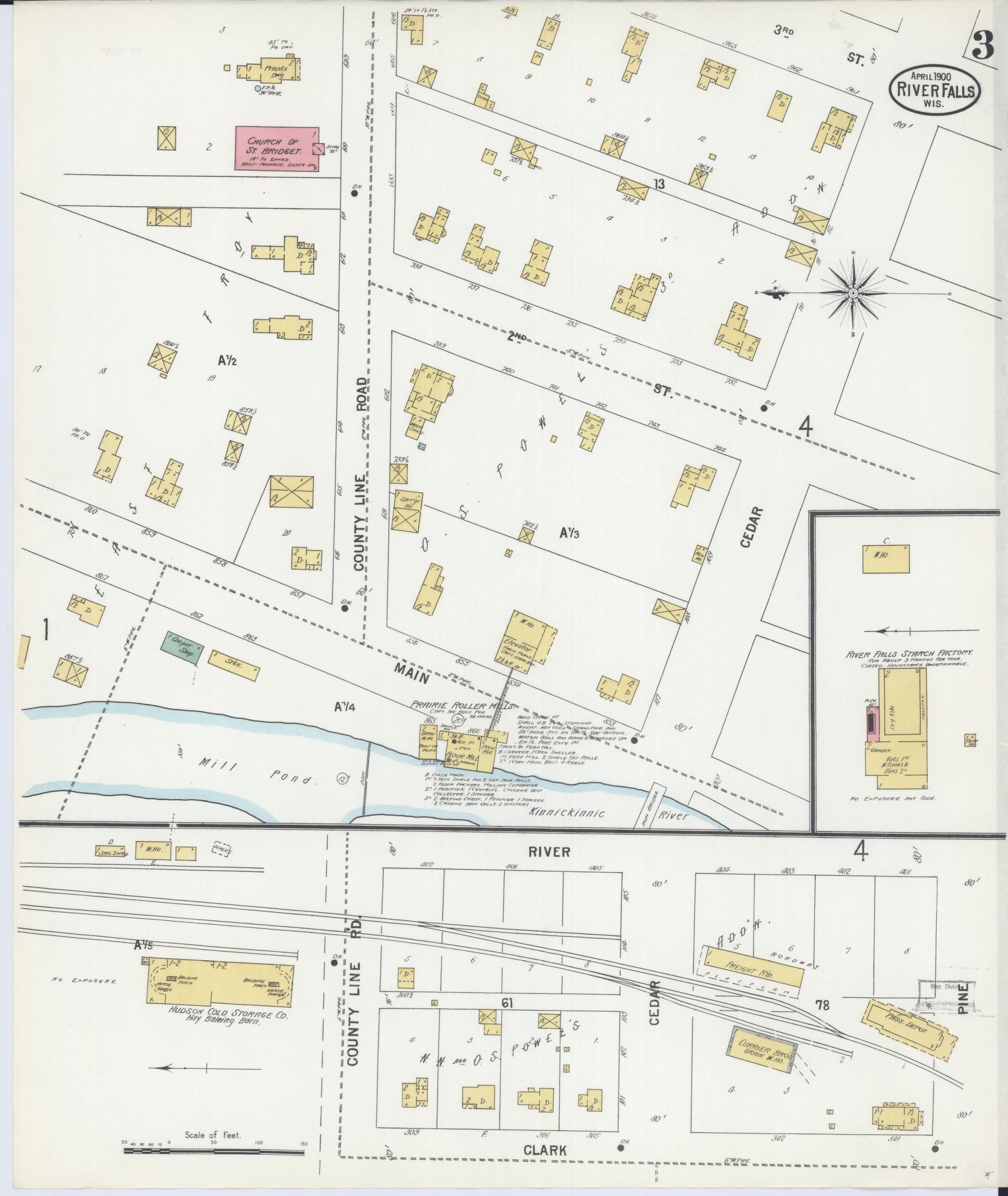 Sanborn Fire Insurance Map from River Falls, St. Croix and Pierce Counties, Wisconsin (1900), Sheet #0003 - Historic Sanborn Fire Insurance Map Print, vintage old map wall art, antique decor, genealogy gift, Wisconsin Wisconsin map