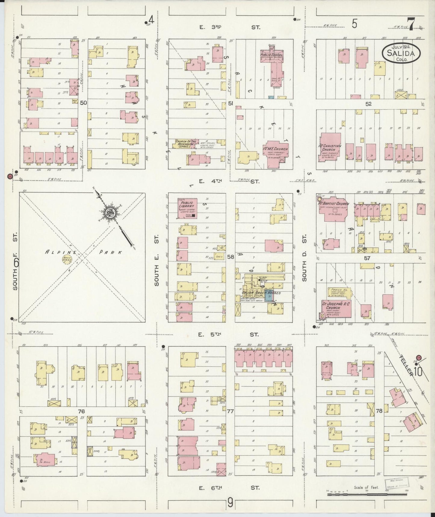 Sanborn Fire Insurance Map from Salida, Chaffee County, Colorado (1914), Sheet #0007 - Historic Sanborn Fire Insurance Map Print, vintage old map wall art, antique decor, genealogy gift, Colorado Colorado map