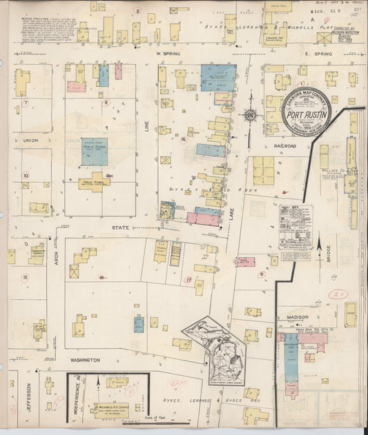 Sanborn Fire Insurance Map from Port Austin, Huron County, Michigan (1939), Sheet #0001 - Historic Sanborn Fire Insurance Map Print, vintage old map wall art, antique decor, genealogy gift, Michigan Michigan map