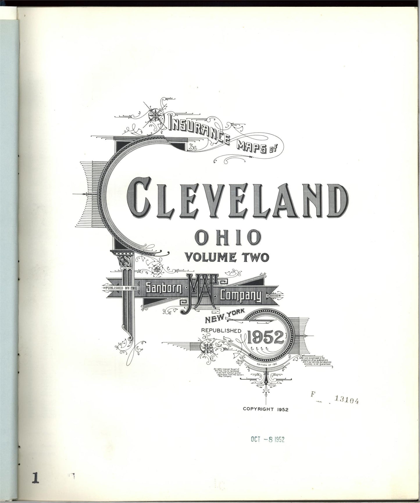 Sanborn Fire Insurance Map from Cleveland, Cuyahoga County, Ohio (1952), Sheet #0001 - Complete Map Set gallery image, historic Sanborn map, vintage wall art, Ohio Ohio