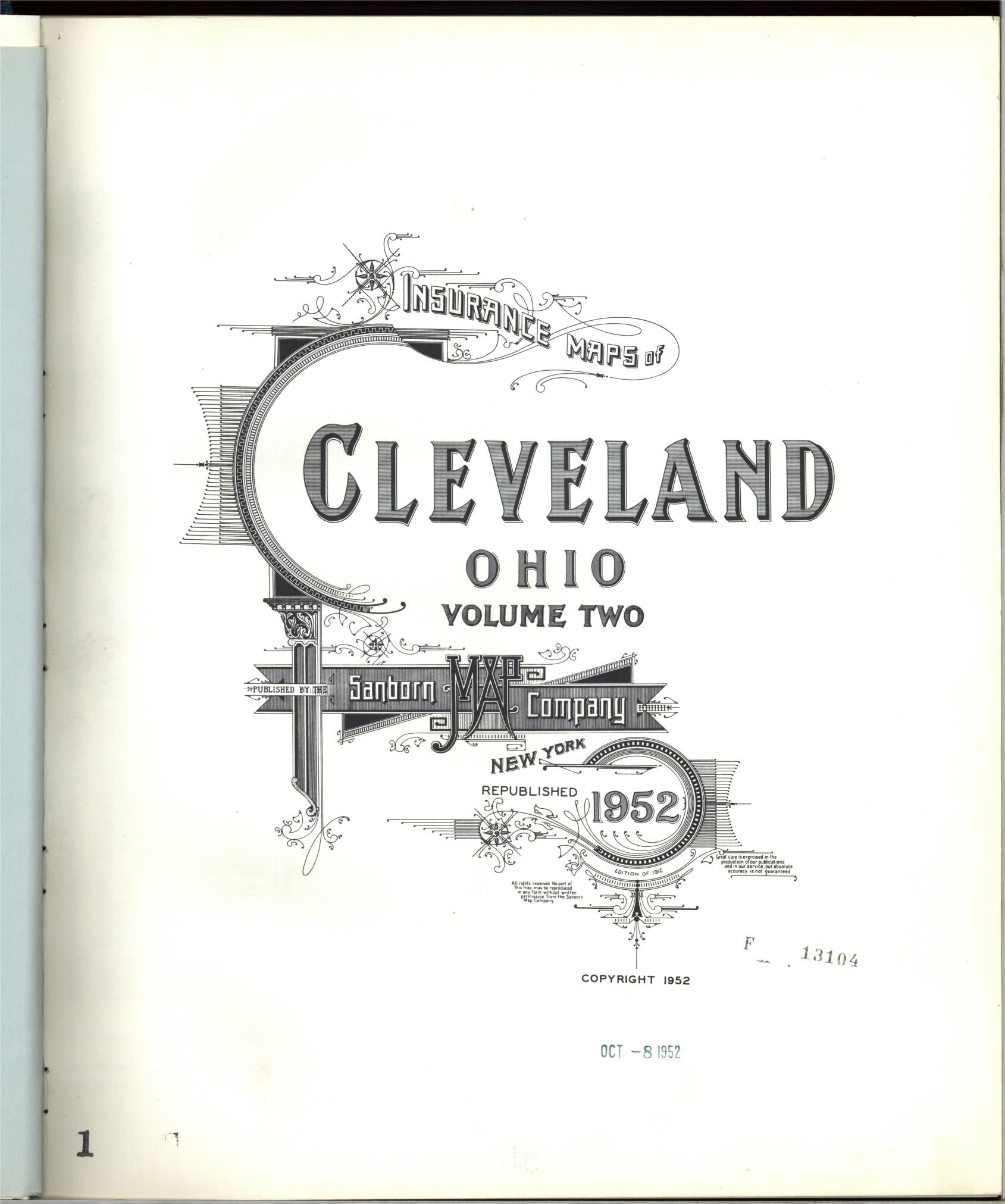 Sanborn Fire Insurance Map from Cleveland, Cuyahoga County, Ohio (1952), Sheet #0001 - Complete Map Set gallery image, historic Sanborn map, vintage wall art, Ohio Ohio