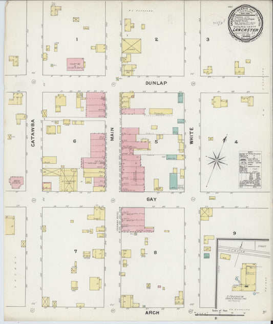 Sanborn Fire Insurance Map from Lancaster, Lancaster County, South Carolina (1892), Sheet #0001 - Historic Sanborn Fire Insurance Map Print, vintage old map wall art, antique decor, genealogy gift, South Carolina South Carolina map