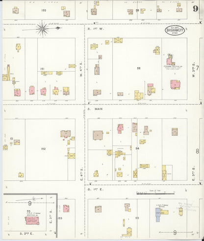 Sanborn Fire Insurance Map from Brigham City, Box Elder County, Utah (1907), Sheet #0009 - Complete Map Set gallery image, historic Sanborn map, vintage wall art, Utah Utah