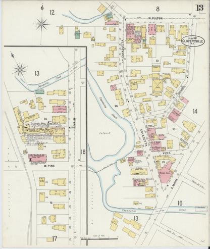 Sanborn Fire Insurance Map from Gloversville, Fulton County, New York (1897), Sheet #0013 - Historic Sanborn Fire Insurance Map Print, vintage old map wall art, antique decor, genealogy gift, New York New York map
