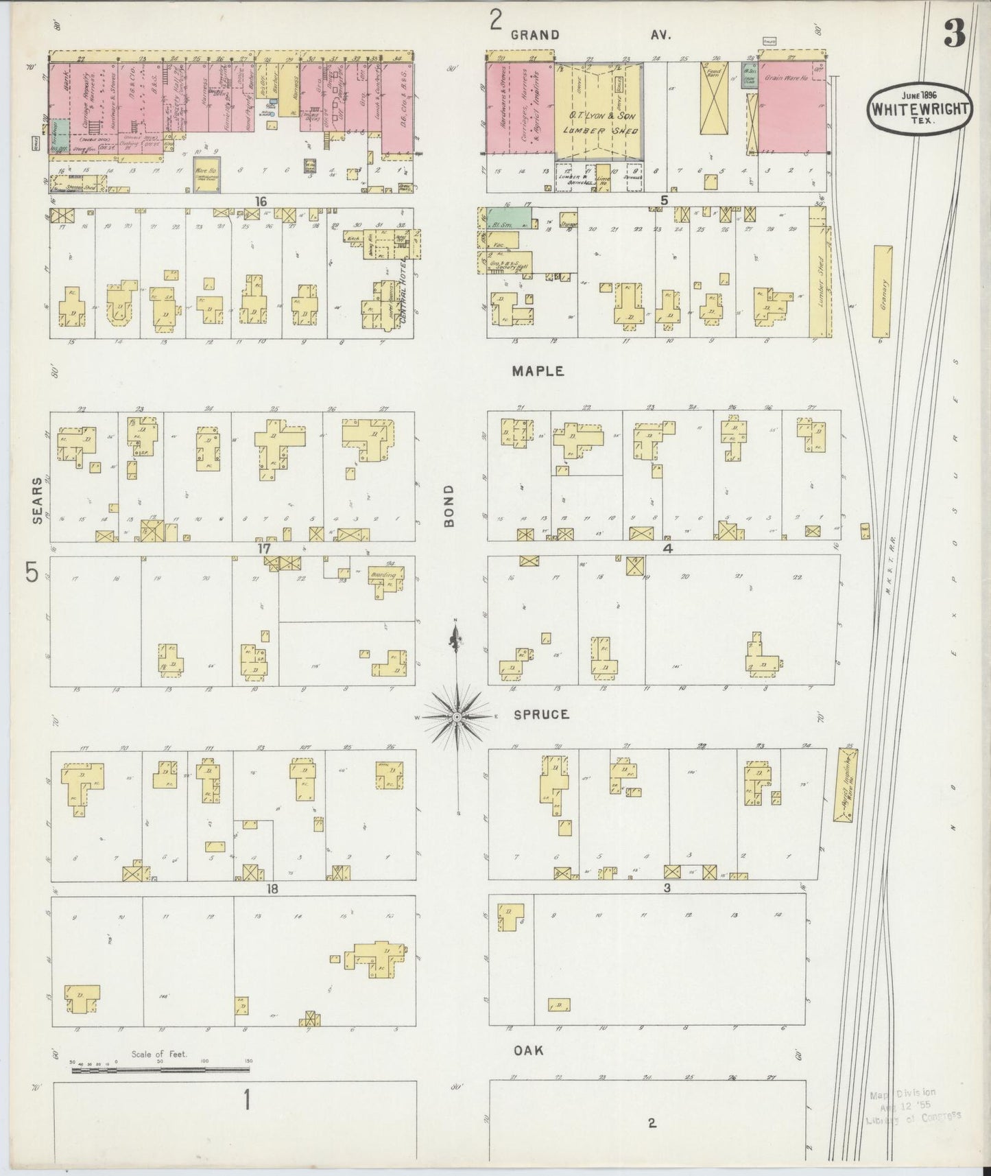 Sanborn Fire Insurance Map from Whitewright, Grayson County, Texas (1896), Sheet #0003 - Complete Map Set gallery image, historic Sanborn map, vintage wall art, Texas Texas