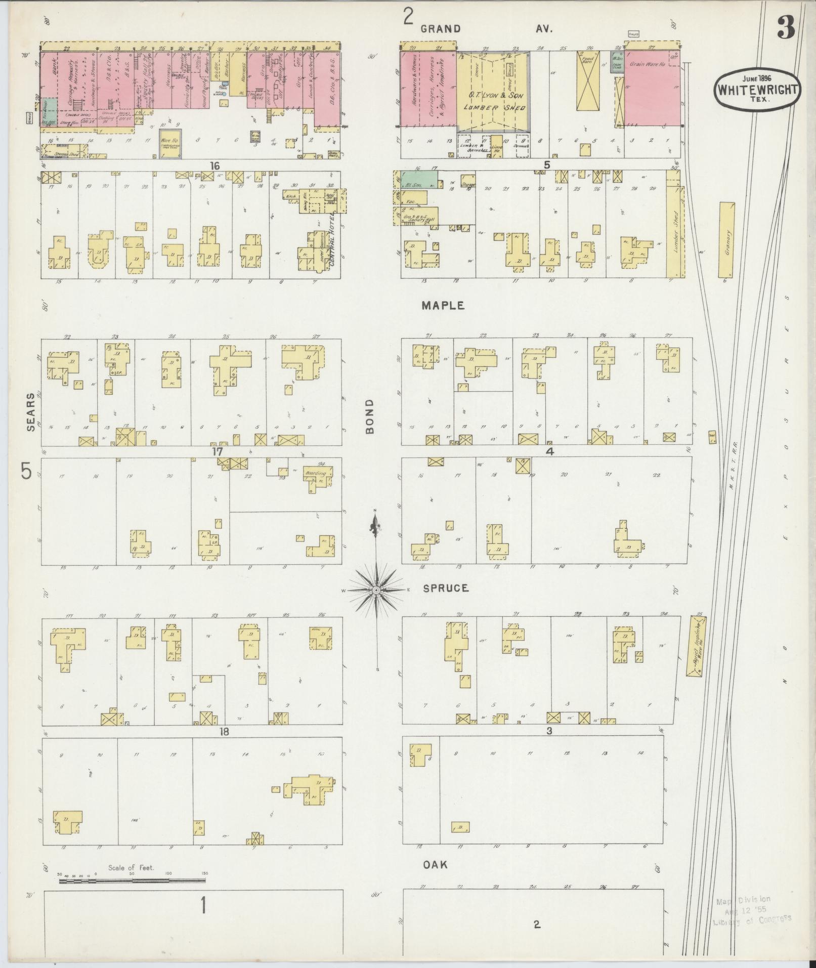 Sanborn Fire Insurance Map from Whitewright, Grayson County, Texas (1896), Sheet #0003 - Complete Map Set gallery image, historic Sanborn map, vintage wall art, Texas Texas