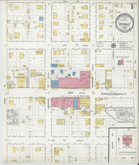 Sanborn Fire Insurance Map from Hydro, Caddo County, Oklahoma (1918), Sheet #0001 - Complete Map Set gallery image, historic Sanborn map, vintage wall art, Oklahoma Oklahoma