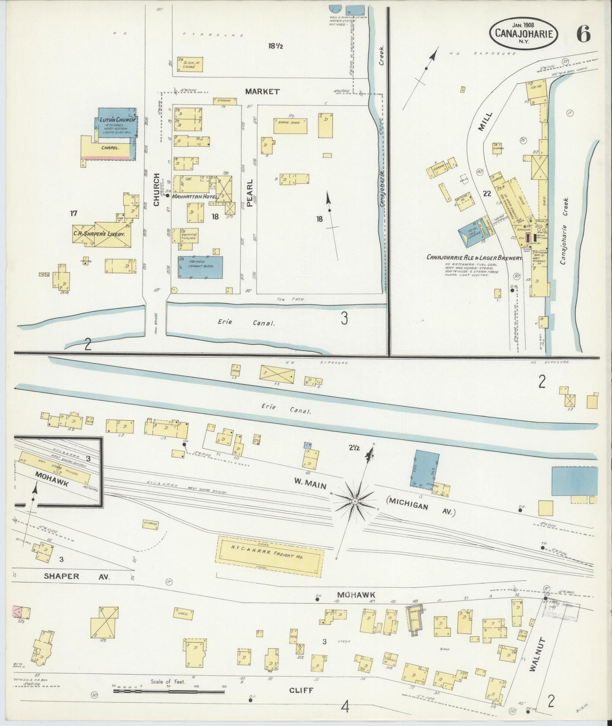 Sanborn Fire Insurance Map from Canajoharie, Montgomery County, New York (1908), Sheet #0006 - Complete Map Set gallery image, historic Sanborn map, vintage wall art, New York New York