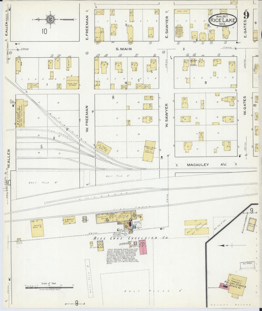 Sanborn Fire Insurance Map from Rice Lake, Barron County, Wisconsin (1917), Sheet #0009 - Historic Sanborn Fire Insurance Map Print, vintage old map wall art, antique decor, genealogy gift, Wisconsin Wisconsin map