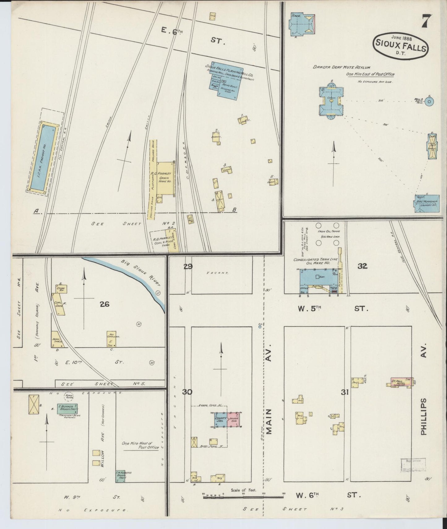 Sanborn Fire Insurance Map from Sioux Falls, Minnehaha County, South Dakota (1888), Sheet #0007 - Complete Map Set gallery image, historic Sanborn map, vintage wall art, South Dakota South Dakota