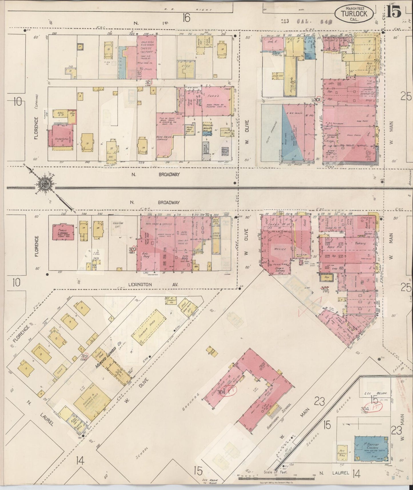 Sanborn Fire Insurance Map from Turlock, Stanislaus County, California (1943), Sheet #0015 - Complete Map Set gallery image, historic Sanborn map, vintage wall art, California California