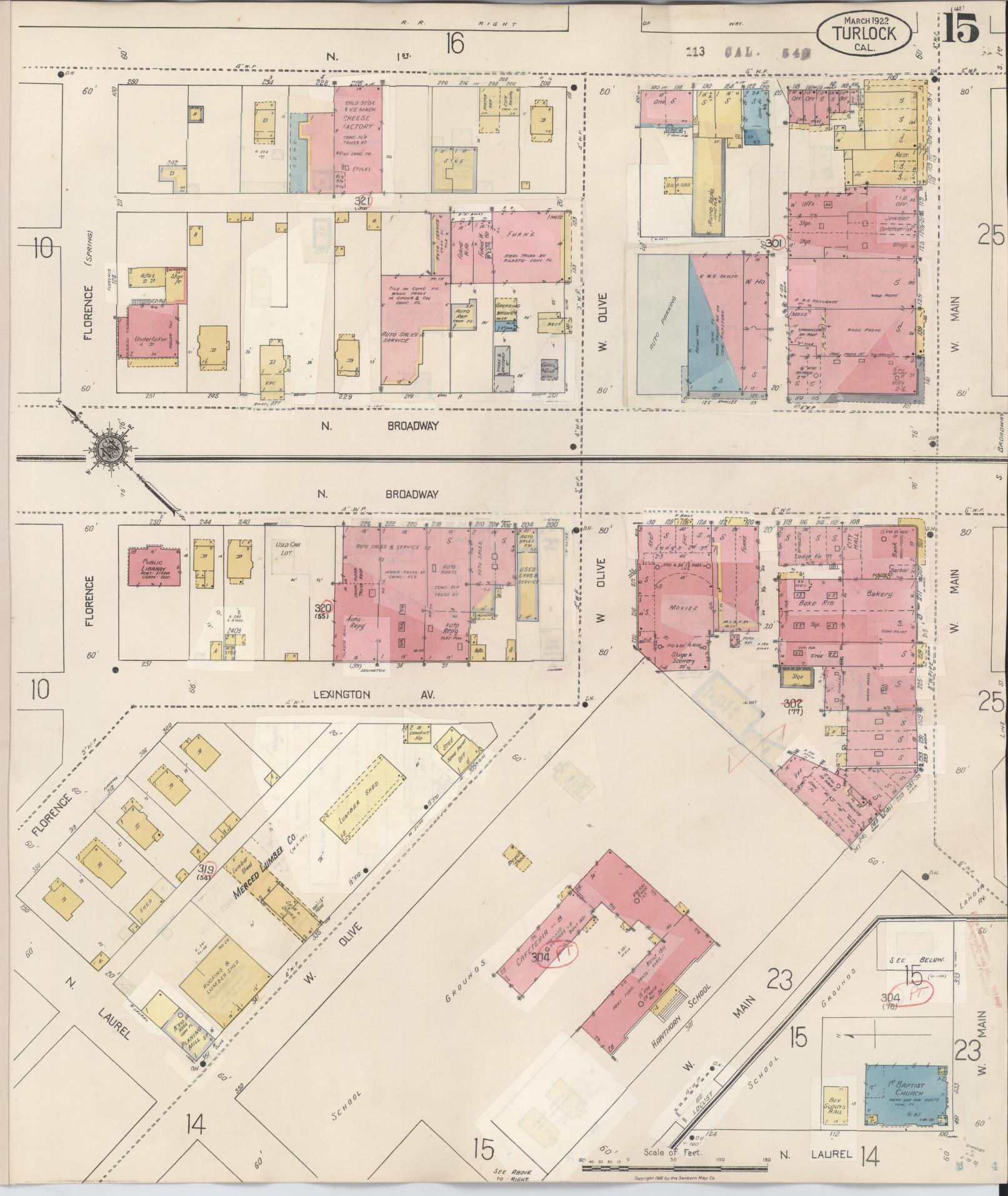 Sanborn Fire Insurance Map from Turlock, Stanislaus County, California (1943), Sheet #0015 - Complete Map Set gallery image, historic Sanborn map, vintage wall art, California California