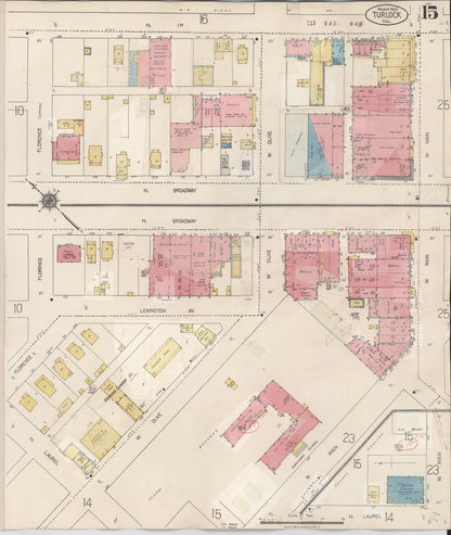 Sanborn Fire Insurance Map from Turlock, Stanislaus County, California (1943), Sheet #0015 - Complete Map Set gallery image, historic Sanborn map, vintage wall art, California California