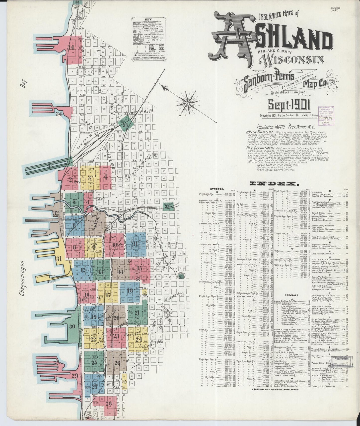 Sanborn Fire Insurance Map from Ashland, Ashland County, Wisconsin (1901), Sheet #0001 - Complete Map Set gallery image, historic Sanborn map, vintage wall art, Wisconsin Wisconsin