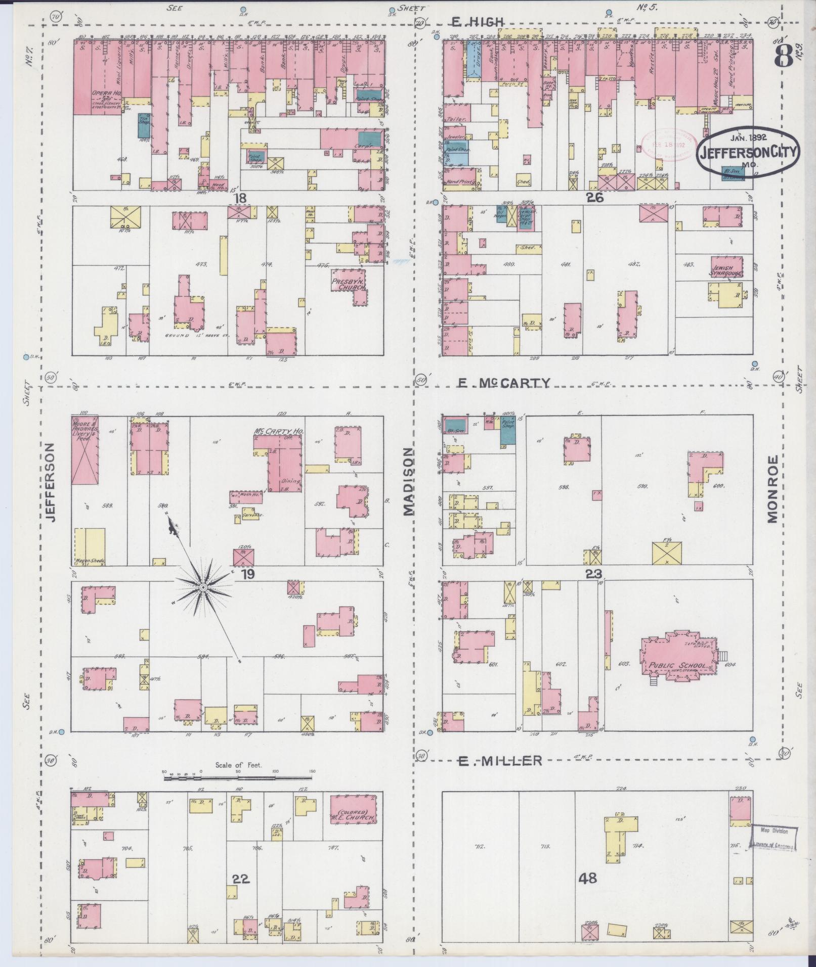 Sanborn Fire Insurance Map from Jefferson City, Cole County, Missouri (1892), Sheet #0008 - Complete Map Set gallery image, historic Sanborn map, vintage wall art, Missouri Missouri