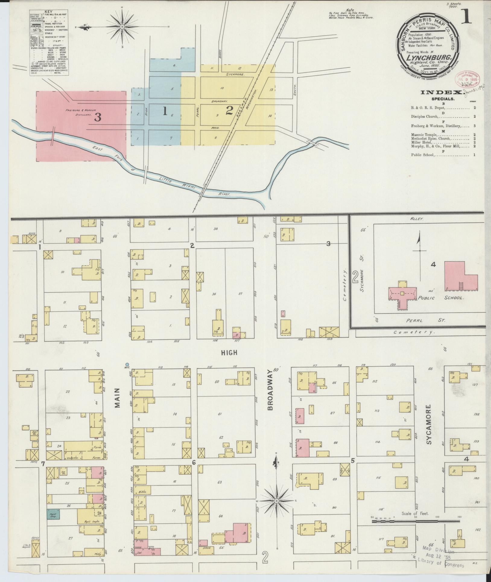 Sanborn Fire Insurance Map from Lynchburg, Highland County, Ohio (1895), Sheet #0001 - Complete Map Set gallery image, historic Sanborn map, vintage wall art, Ohio Ohio