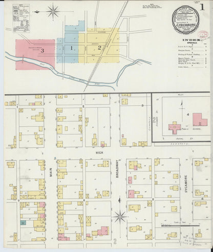 Sanborn Fire Insurance Map from Lynchburg, Highland County, Ohio (1895), Sheet #0001 - Complete Map Set gallery image, historic Sanborn map, vintage wall art, Ohio Ohio