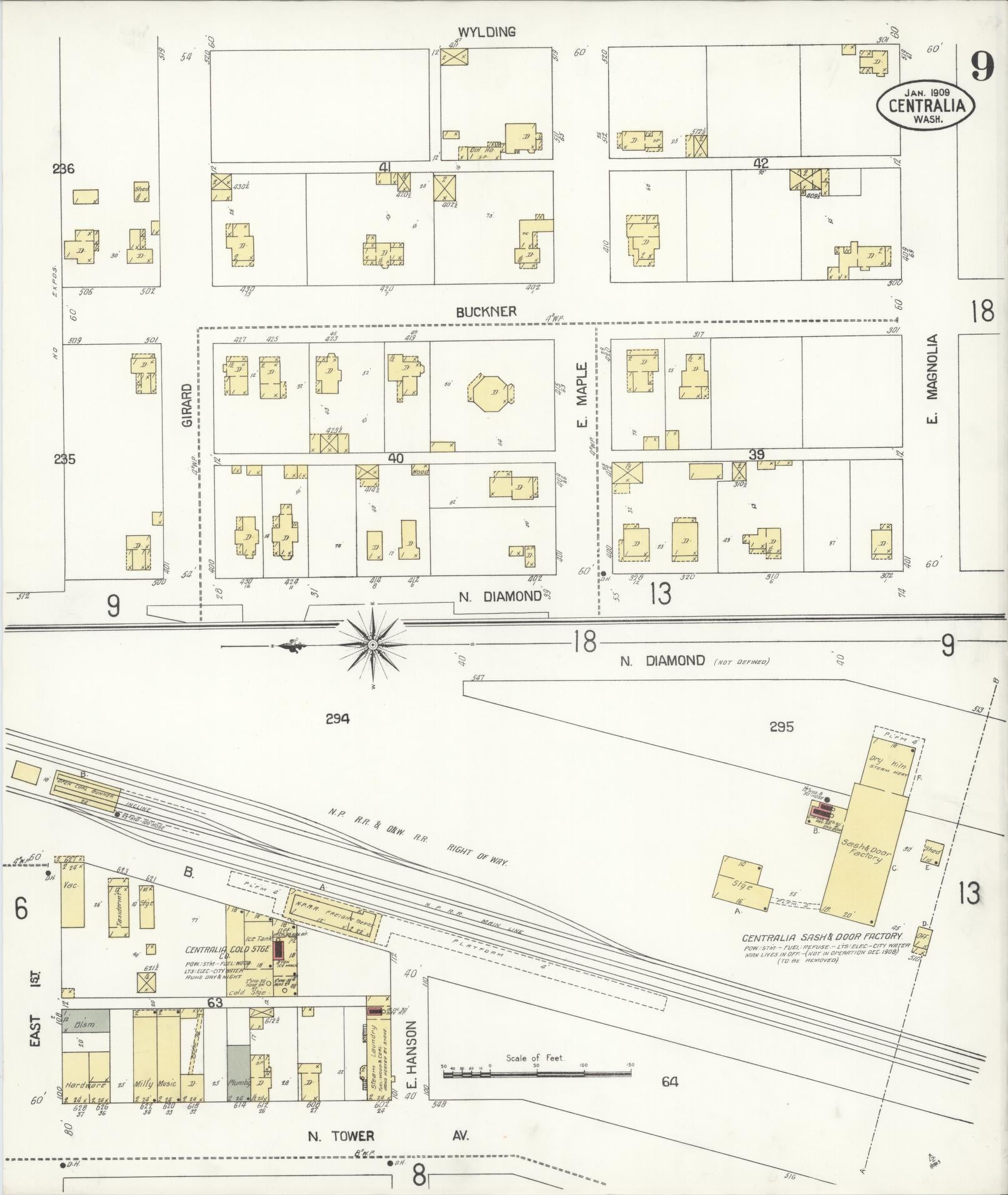 Sanborn Fire Insurance Map from Centralia, Lewis County, Washington (1909), Sheet #0009 - Complete Map Set gallery image, historic Sanborn map, vintage wall art, Washington Washington