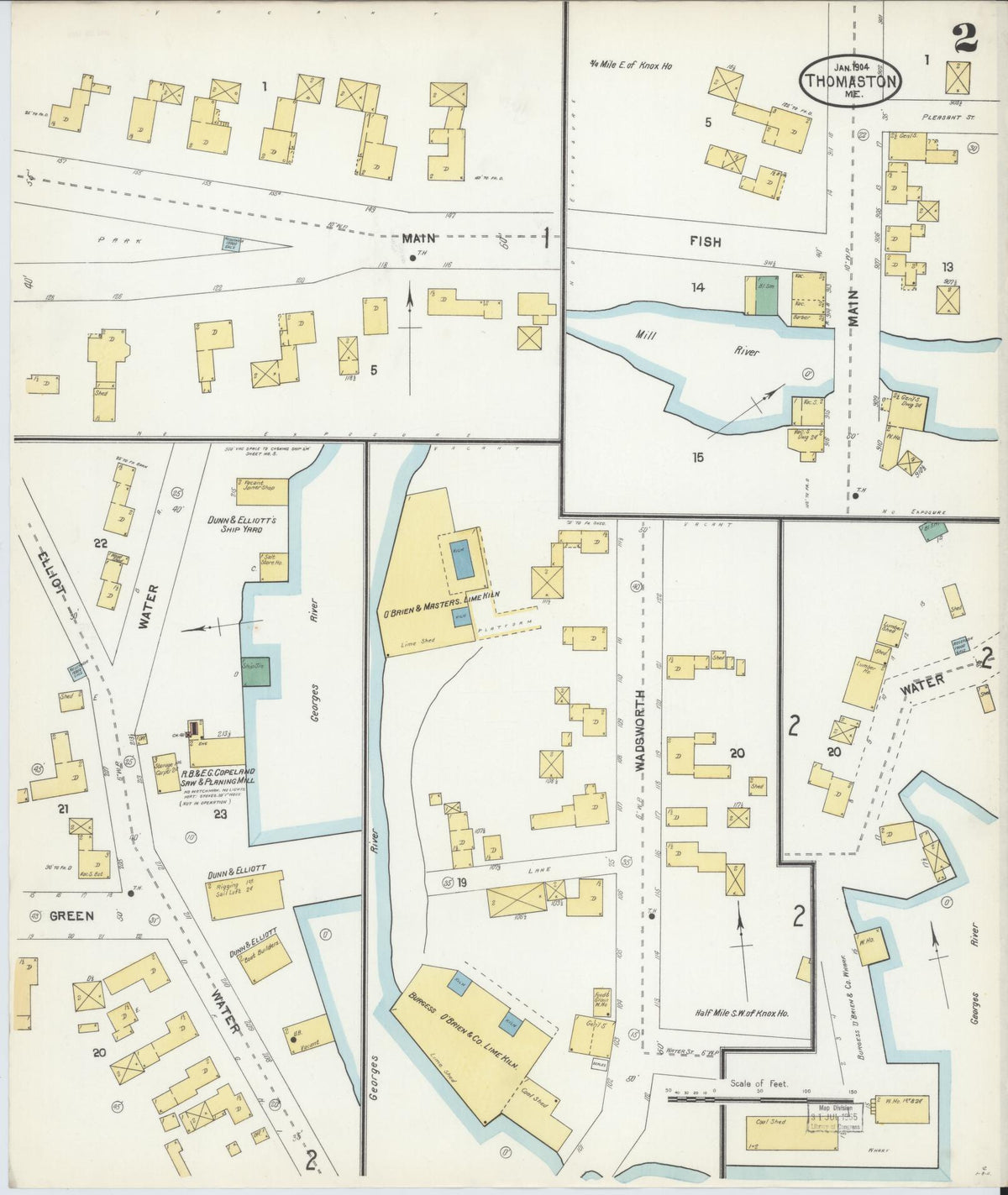 Sanborn Fire Insurance Map from Thomaston, Knox County, Maine (1904), Sheet #0002 - Complete Map Set gallery image, historic Sanborn map, vintage wall art, Maine Maine