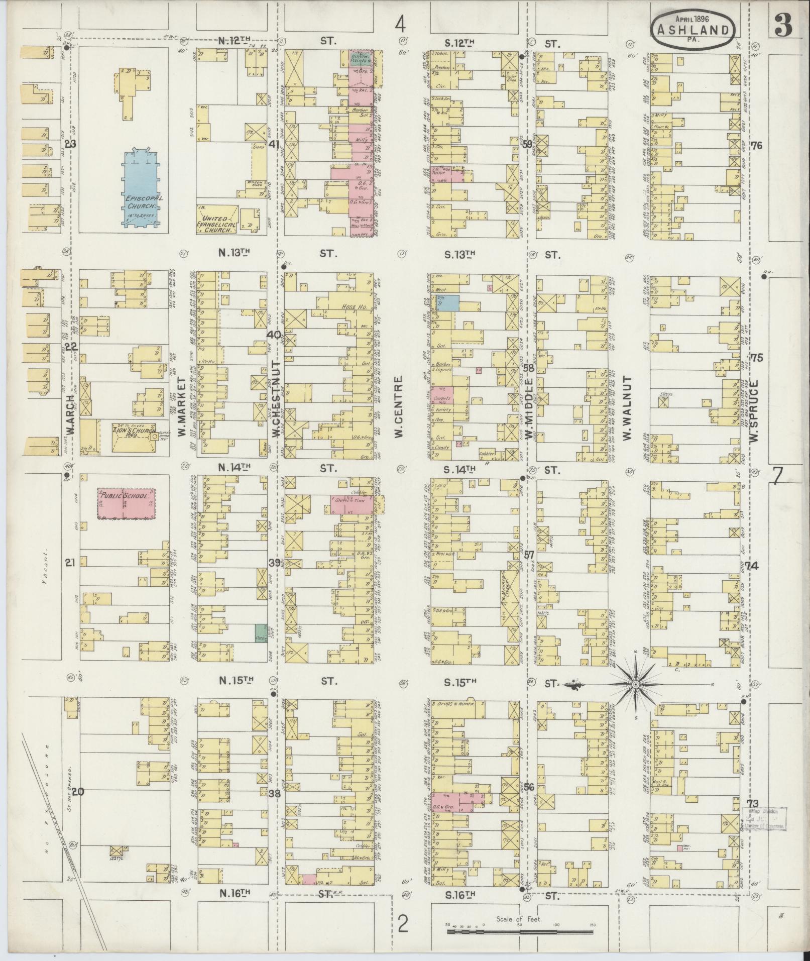 Sanborn Fire Insurance Map from Ashland, Schuylkill County, Pennsylvania (1896), Sheet #0003 - Historic Sanborn Fire Insurance Map Print, vintage old map wall art, antique decor, genealogy gift, Pennsylvania Pennsylvania map