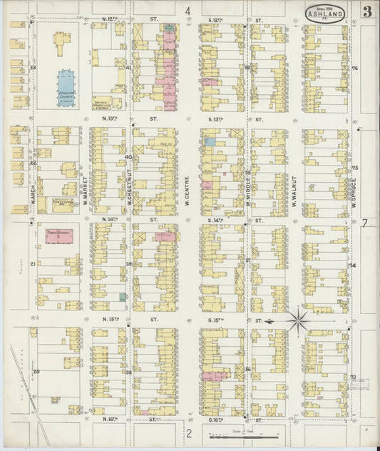 Sanborn Fire Insurance Map from Ashland, Schuylkill County, Pennsylvania (1896), Sheet #0003 - Historic Sanborn Fire Insurance Map Print, vintage old map wall art, antique decor, genealogy gift, Pennsylvania Pennsylvania map