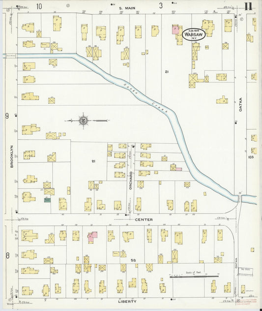 Sanborn Fire Insurance Map from Warsaw, Wyoming County, New York (1909), Sheet #0011 - Historic Sanborn Fire Insurance Map Print, vintage old map wall art, antique decor, genealogy gift, New York New York map