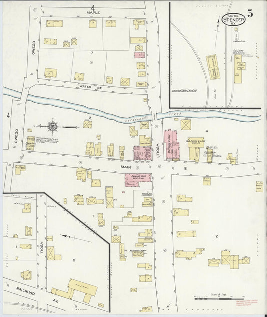 Sanborn Fire Insurance Map from Spencer, Tioga County, New York (1914), Sheet #0005 - Historic Sanborn Fire Insurance Map Print, vintage old map wall art, antique decor, genealogy gift, New York New York map