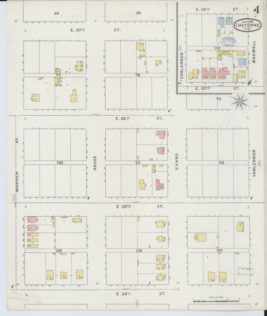 Sanborn Fire Insurance Map from Cheyenne, Laramie County, Wyoming (1894), Sheet #0004 - Historic Sanborn Fire Insurance Map Print, vintage old map wall art, antique decor, genealogy gift, Wyoming Wyoming map