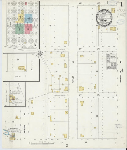 Sanborn Fire Insurance Map from Ryan, Jefferson County, Oklahoma (1898), Sheet #0001 - Complete Map Set gallery image, historic Sanborn map, vintage wall art, Oklahoma Oklahoma