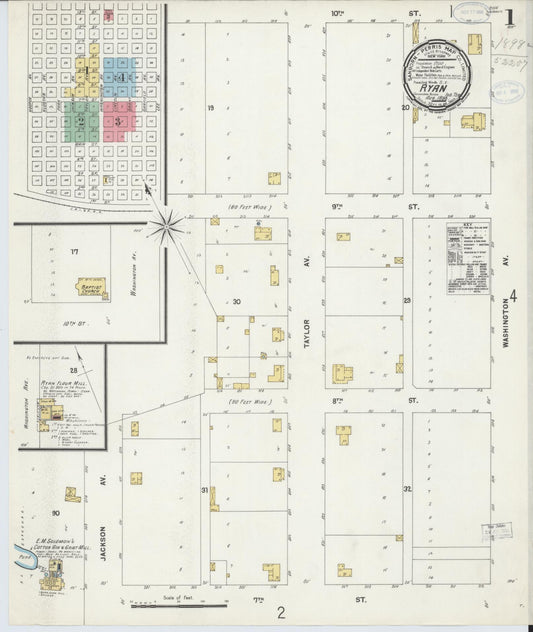 Sanborn Fire Insurance Map from Ryan, Jefferson County, Oklahoma (1898), Sheet #0001 - Complete Map Set gallery image, historic Sanborn map, vintage wall art, Oklahoma Oklahoma