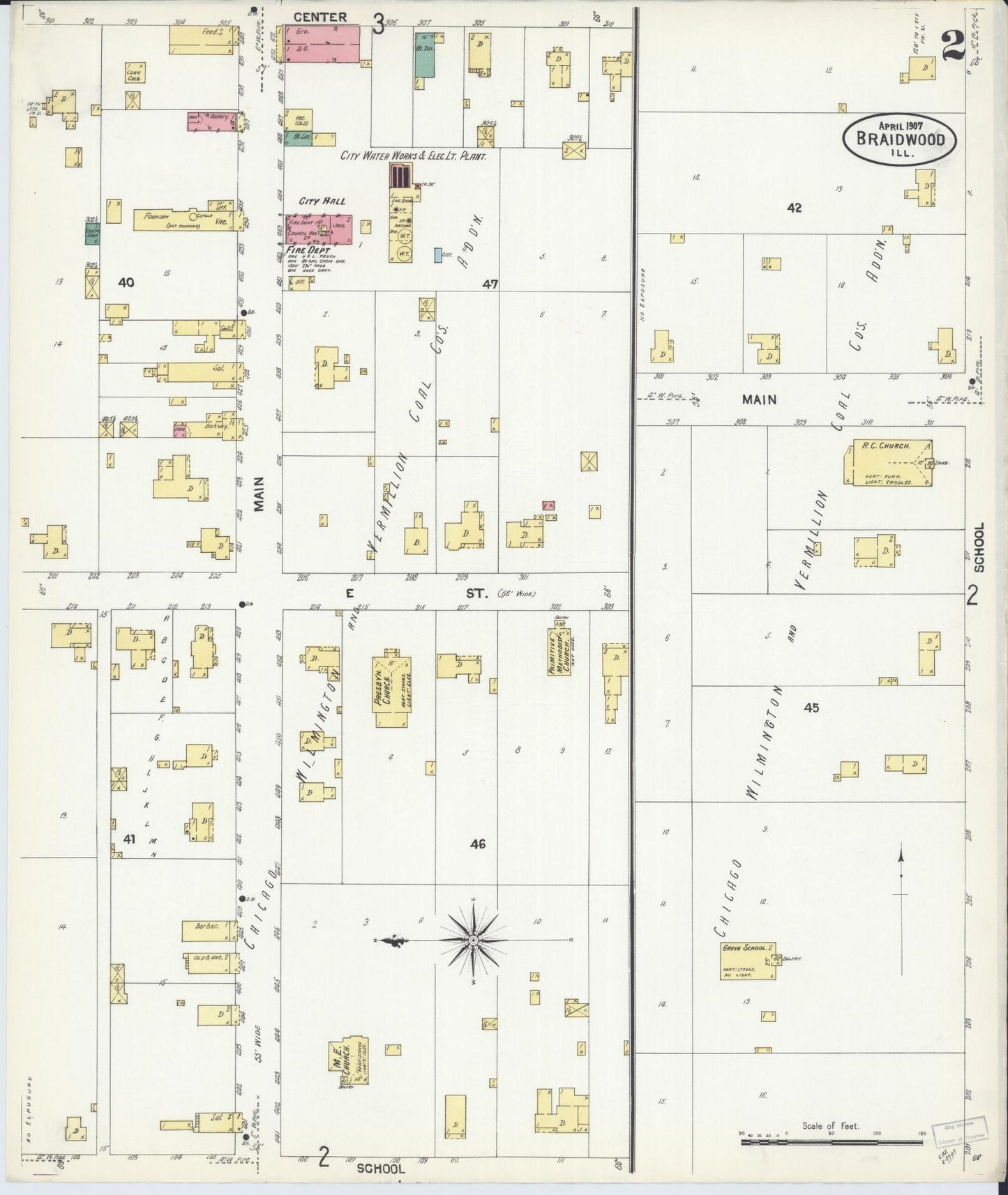 Sanborn Fire Insurance Map from Braidwood, Will County, Illinois (1907), Sheet #0002 - Historic Sanborn Fire Insurance Map Print, vintage old map wall art, antique decor, genealogy gift, Illinois Illinois map