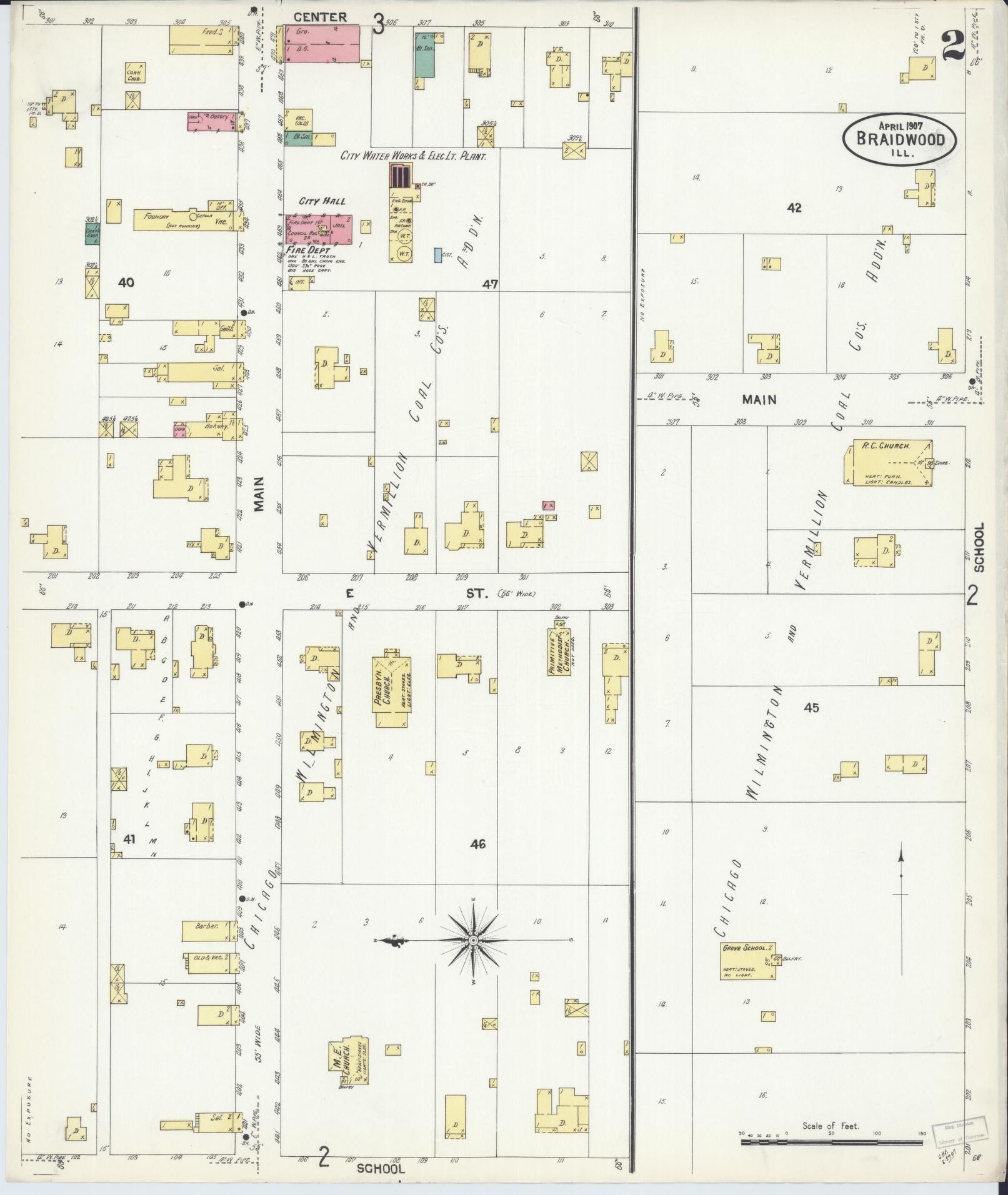 Sanborn Fire Insurance Map from Braidwood, Will County, Illinois (1907), Sheet #0002 - Historic Sanborn Fire Insurance Map Print, vintage old map wall art, antique decor, genealogy gift, Illinois Illinois map
