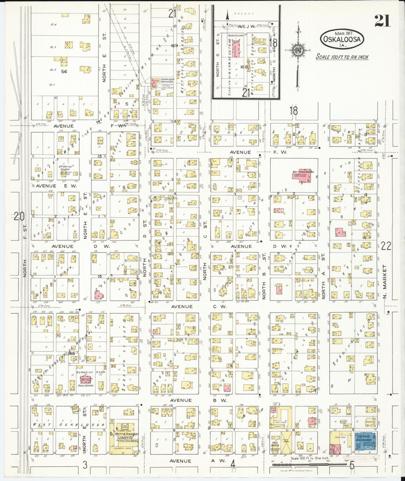 Sanborn Fire Insurance Map from Oskaloosa, Mahaska County, Iowa (1917), Sheet #0021 - Historic Sanborn Fire Insurance Map Print