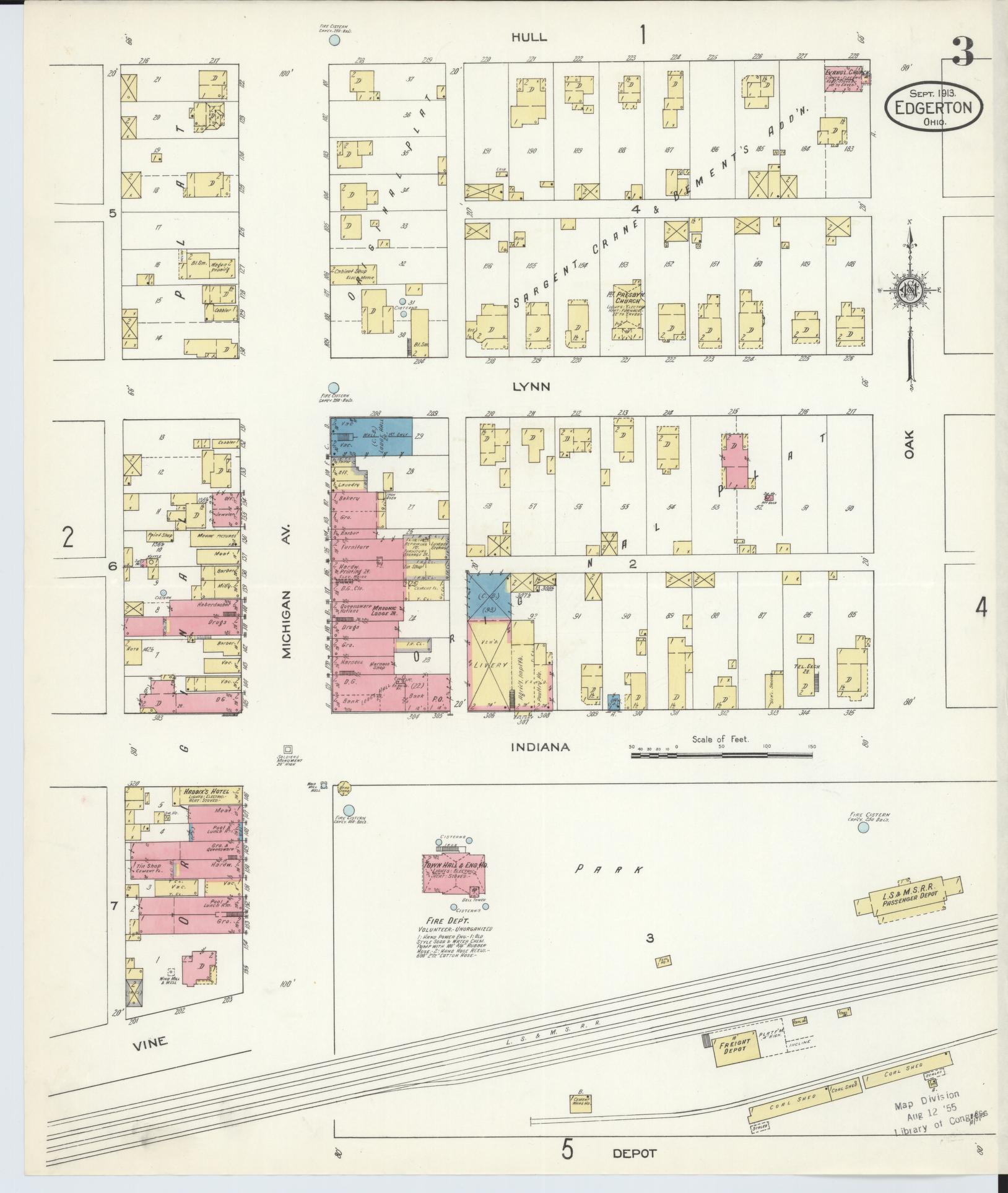 Sanborn Fire Insurance Map from Edgerton, Williams County, Ohio (1913), Sheet #0003 - Historic Sanborn Fire Insurance Map Print, vintage old map wall art, antique decor, genealogy gift, Ohio Ohio map