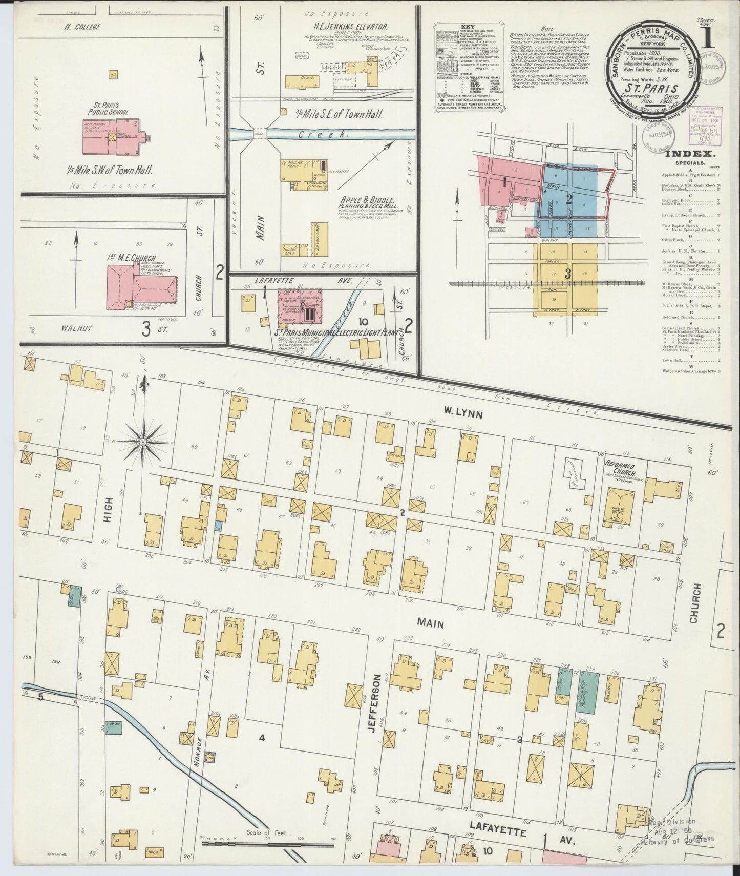 Sanborn Fire Insurance Map from Saint Paris, Champaign County, Ohio (1901), Sheet #0001 - Complete Map Set gallery image, historic Sanborn map, vintage wall art, Ohio Ohio