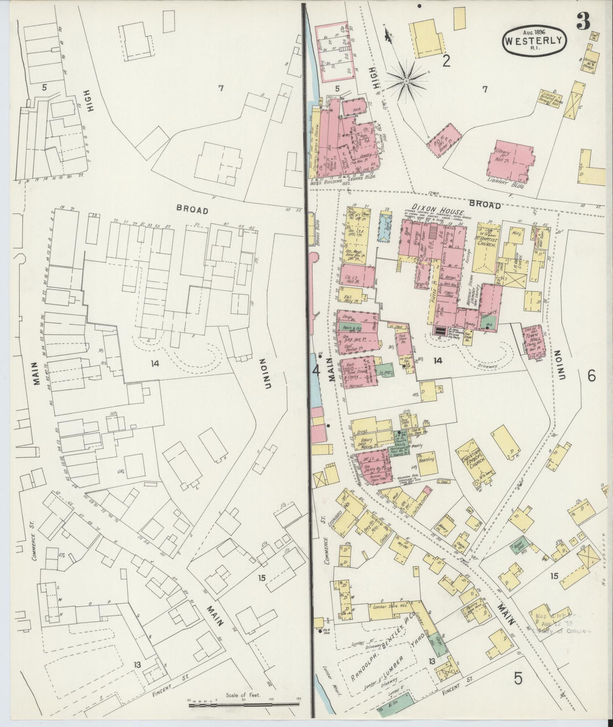 Sanborn Fire Insurance Map from Westerly, Washington County, Rhode Island (1896), Sheet #0003 - Complete Map Set gallery image, historic Sanborn map, vintage wall art, Rhode Island Rhode Island