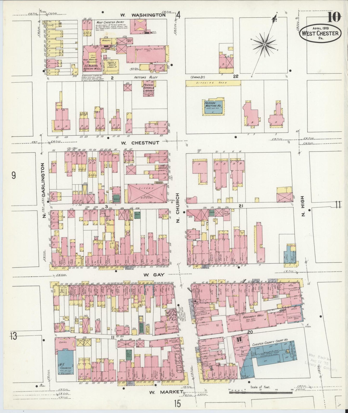 Sanborn Fire Insurance Map from West Chester, Chester County, Pennsylvania (1909), Sheet #0010 - Complete Map Set gallery image, historic Sanborn map, vintage wall art, Pennsylvania Pennsylvania