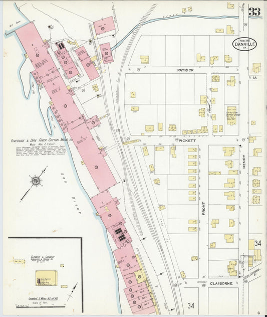 Sanborn Fire Insurance Map from Danville, Independent Cities, Virginia (1910), Sheet #0033 - Historic Sanborn Fire Insurance Map Print, vintage old map wall art, antique decor, genealogy gift, Virginia Virginia map
