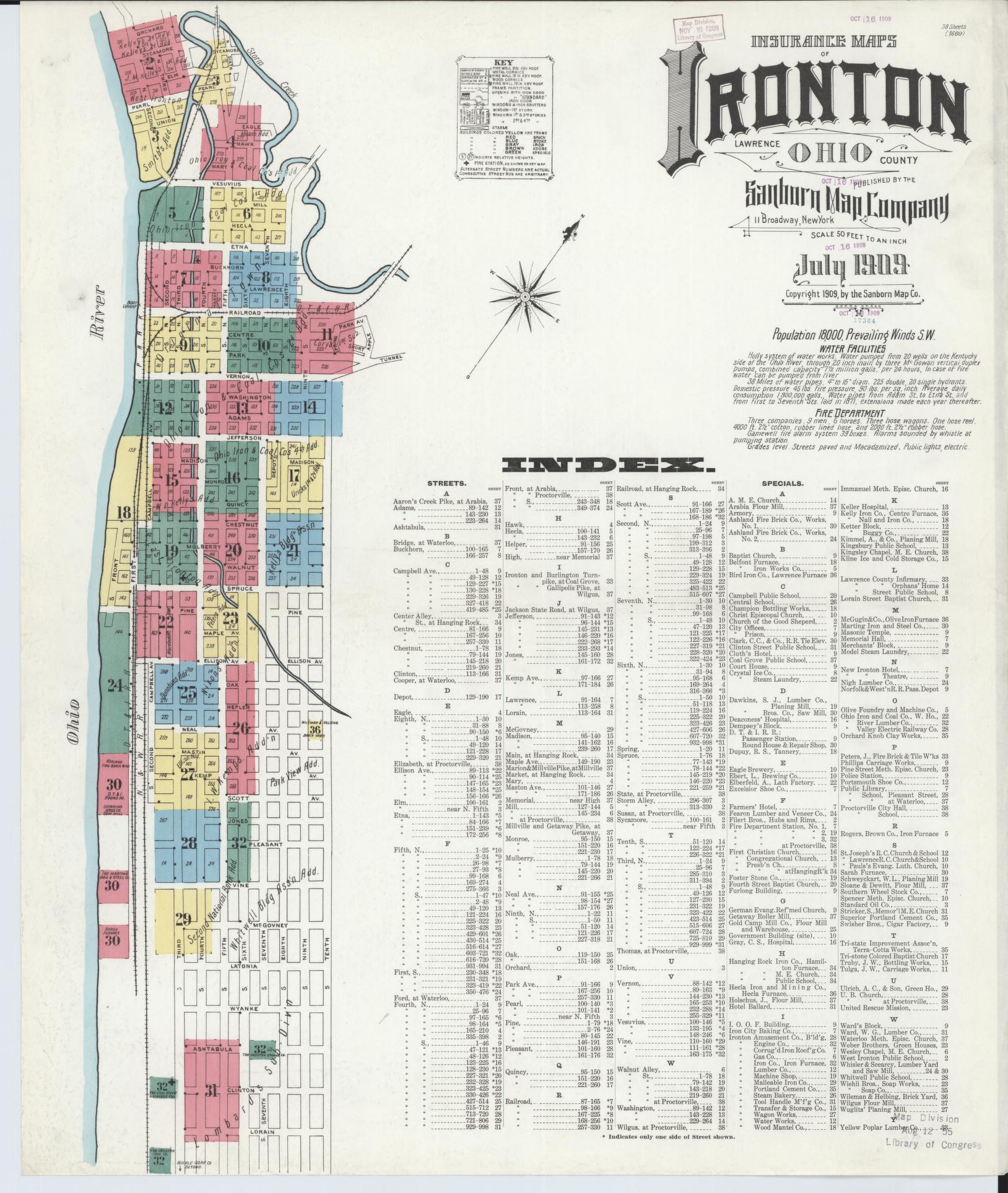 Sanborn Fire Insurance Map from Ironton, Lawrence County, Ohio (1909), Sheet #0001 - Complete Map Set gallery image, historic Sanborn map, vintage wall art, Ohio Ohio
