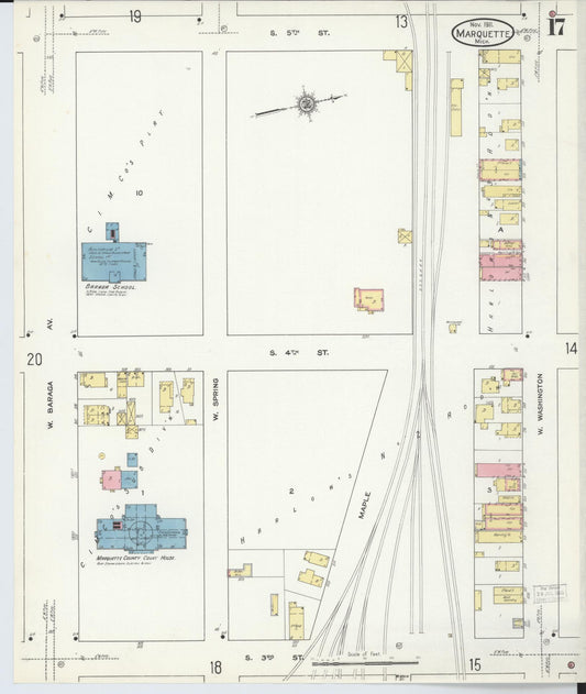 Sanborn Fire Insurance Map from Marquette, Marquette County, Michigan (1911), Sheet #0017 - Historic Sanborn Fire Insurance Map Print, vintage old map wall art, antique decor, genealogy gift, Michigan Michigan map