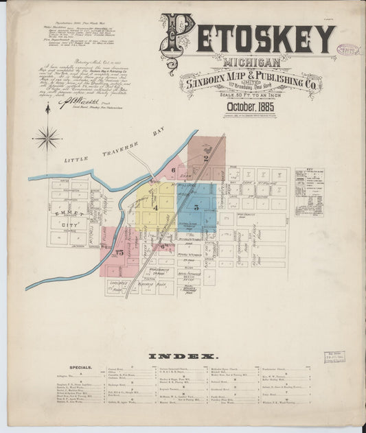 Sanborn Fire Insurance Map from Petoskey, Emmet County, Michigan (1885), Sheet #0001 - Historic Sanborn Fire Insurance Map Print, vintage old map wall art, antique decor, genealogy gift, Michigan Michigan map