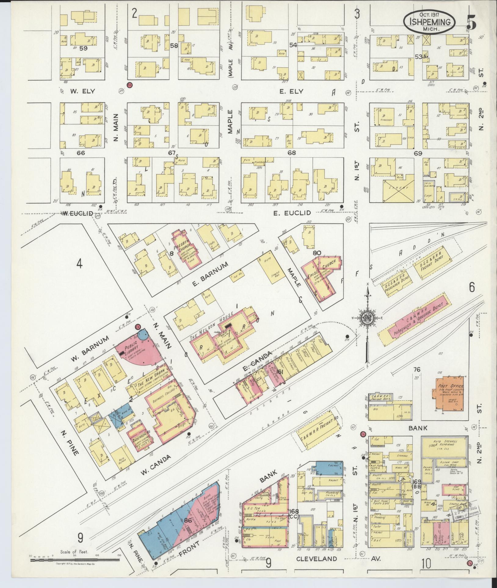 Sanborn Fire Insurance Map from Ishpeming, Marquette County, Michigan (1917), Sheet #0005 - Complete Map Set gallery image, historic Sanborn map, vintage wall art, Michigan Michigan