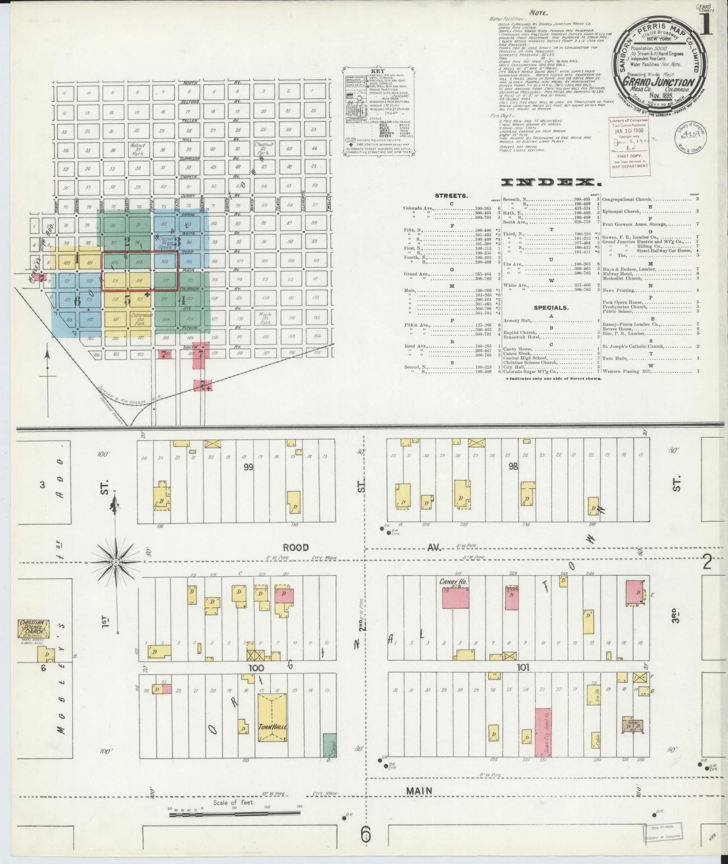 Sanborn Fire Insurance Map from Grand Junction, Mesa County, Colorado (1899), Sheet #0001 - Complete Map Set gallery image, historic Sanborn map, vintage wall art, Colorado Colorado