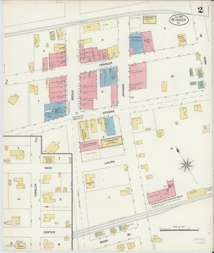 Sanborn Fire Insurance Map from Winder, Barrow County, Georgia (1903), Sheet #0002 - Complete Map Set gallery image, historic Sanborn map, vintage wall art, Georgia Georgia