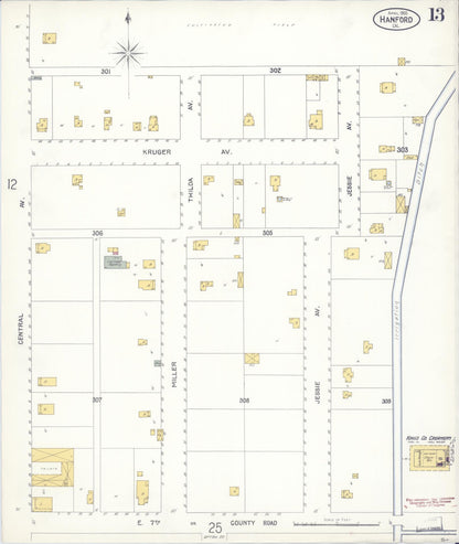 Sanborn Fire Insurance Map from Hanford, Kings County, California (1905), Sheet #0013 - Complete Map Set gallery image, historic Sanborn map, vintage wall art, California California